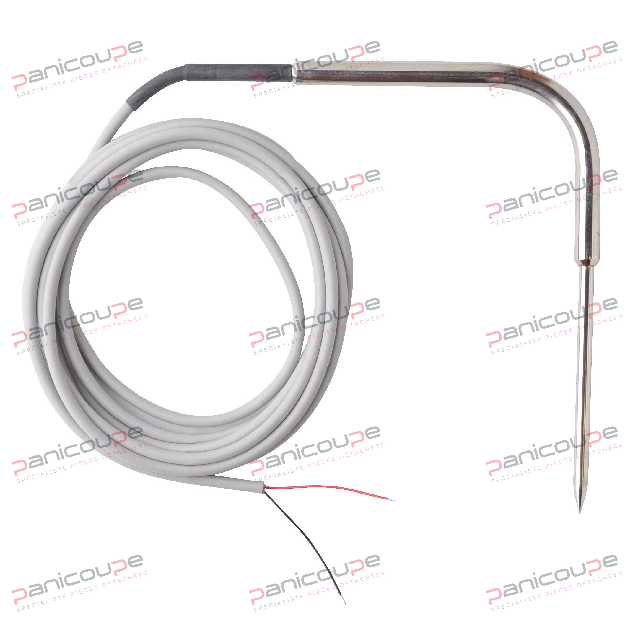 Sonde CTN 10K 25°C 2 fils Gaine de protection inox 316L Ø 6 mm longueur 100 mm. Extrémité à piquer. Poignée inox 316L Ø 10 mm longueur 70 mm coudée à 90° sur 110 mm. Tube de sertissage Ø 6 mm longueur 40 mm sous gaine thermorétractable. Câble silicone longueur 3 mètres. Câblage : fils noir et rouge. Montage étanche. Quadruple sertissage. Température de -50 à + 180 °C SONDE À PIQUER 1 CTN ADAPTABLE SUR CELLULE ACFRI photo du produit