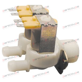 Utilisation en eau froide et chaude (maxi 90 °C). Raccord Ø 20 x 27. Sorties Ø 10 mm. 24 Vac/dc ELECTROVANNE DROITE CORPS PLASTIQUE 2 VOIES 180 ° photo du produit