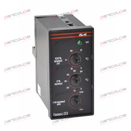 Régulateur de vitesse pour ventilateur monophasé de condensation. Plus la température augmente, plus la vitesse augmente. Entrée PTC et sortie triac 500 W maxi. Point de consigne réglable de 0 à 60 °C. Face avant 48 x 96 mm. Profondeur 96 mm. Alimentation 230 Vac. Livré avec socle octal de connexion et sonde PTC de contact. VARIATEUR DE VITESSE FASEC 33 photo du produit