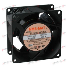 Dimensions (mm) : 80 x 80 x 38 – Tension : 230 Vac – Puissance : 10 W – Vitesse : 2700 T/mn -Débit : 45 m3 /h – Niveau sonore : 33 dBA – Raccordement : cosses 2,8 x 0,5<BR/><BR/>en cas de rupture de stock, produit de remplacement AD8382HB VENTILATEUR AXIAL NMB 80X80X38 MM photo du produit