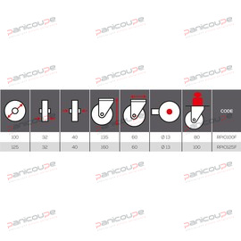 Chape en acier inox. Pivot sur double rangée de billes, axe de roue boulonné avec trou central.<BR/>Roue en polypropylène avec bandage caoutchouc thermoplastique non tachant<BR/>Résistance température -20/+60°C<BR/>Modèle avec frein<BR/>ø 100 mm ROULETTES PIVOTANTES CHAPE À OEIL INOX AVEC FREIN photo du produit