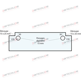 Dimensions : 684 x 268 mm - Epaisseur : 6 mm 2 DÉCOUPES LATÉRALES 15 x 25 mm VITRE 684 X 268 X 6 MM - VF18 photo du produit